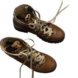 Steve Madden Brown Leather & Cow Hair Hiking Boots With Leopard Print Tongue